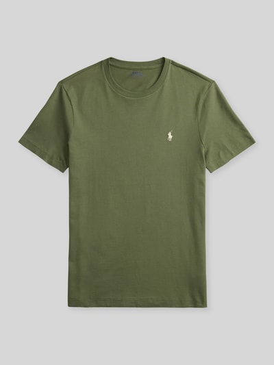 Produktfoto, Regular Fit T-Shirt aus reiner Baumwolle von Polo Ralph Lauren in olivgrün, unifarben, Rundhals, Logo-Stitching, kurzer Arm, Jersey-Struktur