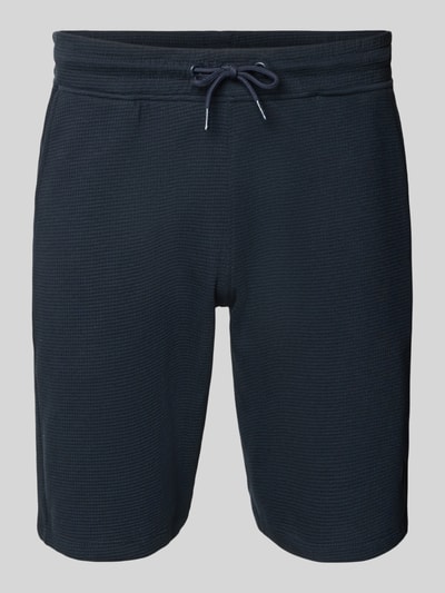 Produktfoto, Straight Fit Shorts mit Logo-Stitching Modell 'Fillip' von Blend aus Reine Baumwolle mit Strukturmuster, Eingrifftaschen, Gesäßtaschen, elastischer Bund mit Tunnelzug, Farbe Dunkelblau