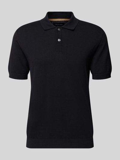 Produktfoto, Regular Fit Poloshirt in Strick-Optik Modell 'Josh' von Christian Berg Men in Schwarz aus reiner Baumwolle, kurzärmeliges Design, Polokragen, elastische Abschlüsse