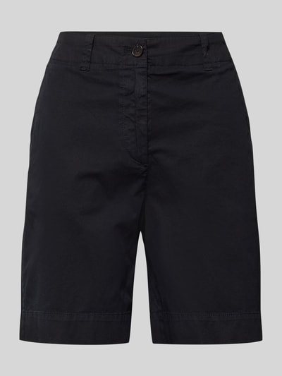 Produktfoto, unifarbene schwarze Regular Fit Chinoshorts aus Baumwoll-Mix von Marc O’Polo, Gürtelschlaufen, seitliche Eingrifftaschen