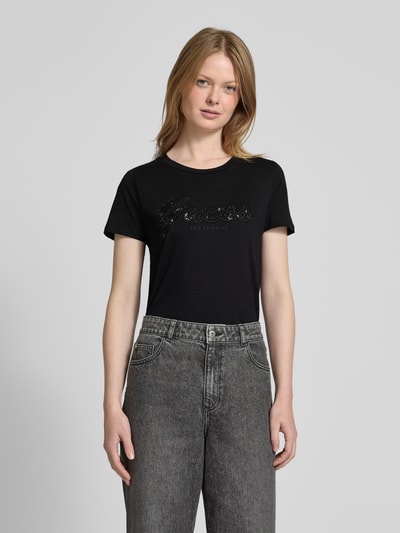 Guess T-Shirt aus Viskose mit Strasssteinbesatz Black 4