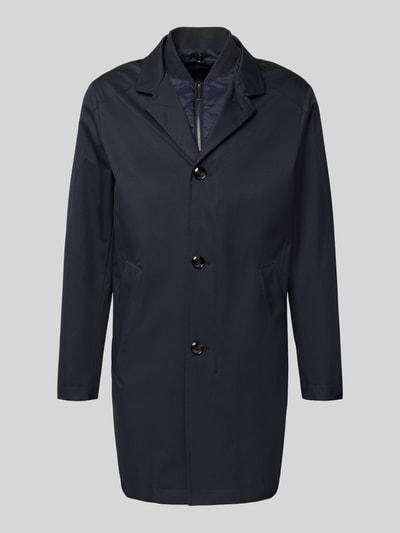 Produktfoto, Kurzmantel im 2-in-1-Look von bugatti in Dunkelblau, glatte Oberfläche, Regular Fit, Reverskragen, Knopfleiste, Eingrifftaschen