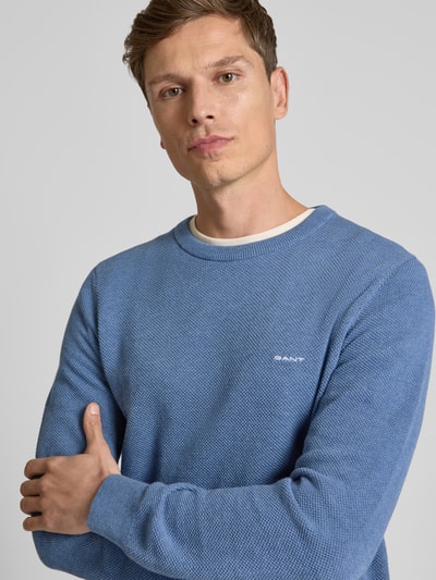 Gant Sweter z dzianiny z wyhaftowanym logo model ‘PIQUE’ Jeansowy niebieski melanż 3