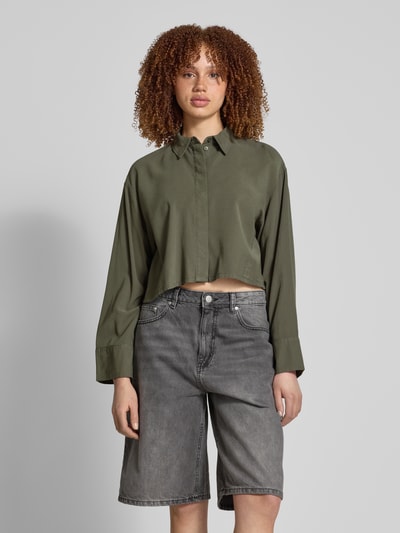 Only Relaxed fit overhemdblouse van viscosemix, model 'LARIS' Kaki - 4