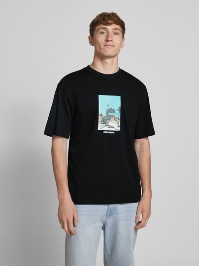 REVIEW Regular Fit T-Shirt aus Baumwoll-Viskose-Mix Black 4