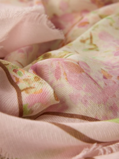 Produktfoto, Schal mit Logo-Print Modell 'Adalia' von JOOP!, zartrosa und pastellfarben, floraler Print, Baumwoll-Mix mit Modal-Anteil, texturiert, rechteckige Passform, Breite 130 cm, Länge 130 cm