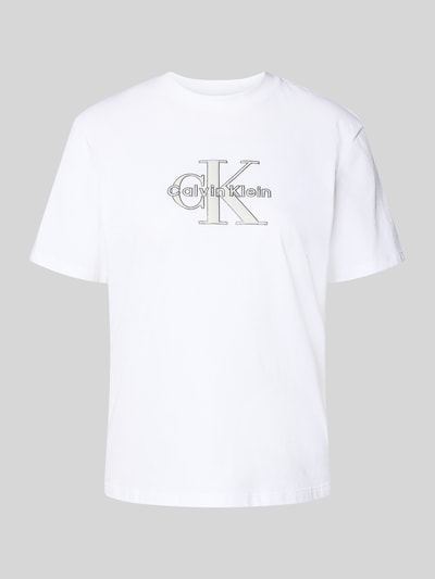 Produktfoto, weißes Regular Fit T-Shirt aus reiner Baumwolle von Calvin Klein Jeans mit Logo-Print, glatte Oberfläche, schlichte Form.