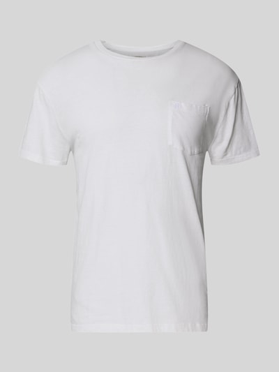 Produktfoto, T-Shirt aus Baumwoll-Leinen-Mix mit Brusttasche von Superdry, weiß, Regular-Fit, Rundhalsausschnitt, Herren T-Shirt, Rückenlänge 66 cm bei Größe M
