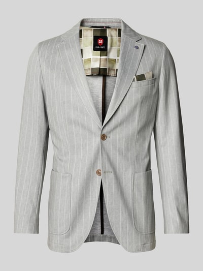 Produktfoto, Sakko met opgestikte zakken Model 'Carter' van CG Club of Gents, lichtgrijze kleur, recht model, reverskraag, knoopsluiting, paspelzak op de borst, opgestikte zakken, elastische materiaalmix met viscose, 75 cm ruglengte, 43 cm schouderbreedte, 67 cm mouwlengte.