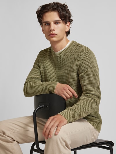 Pepe Jeans Gebreide pullover met labeldetail, model 'Maddox' Olijfgroen - 3