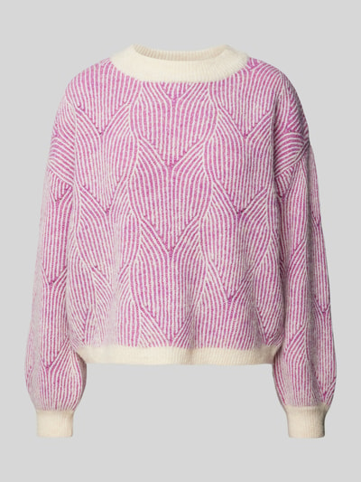 Pieces Loose Fit Strickpullover mit abstraktem Strickmuster Modell 'JENNA' Pink 2