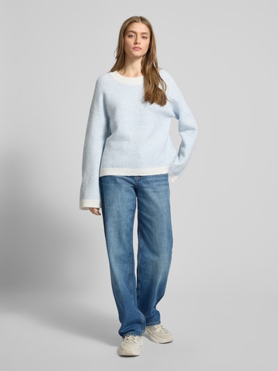 Pieces Regular Fit Strickpullover mit Wollanteil Modell 'OLENA' Hellblau 1