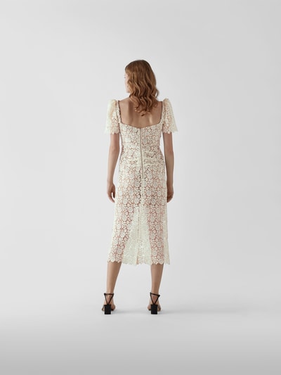 Self-Portrait Midikleid mit floraler Spitze Weiß 5