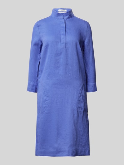 Christian Berg Woman Knielanges Leinenkleid mit Stehkragen Blau 2