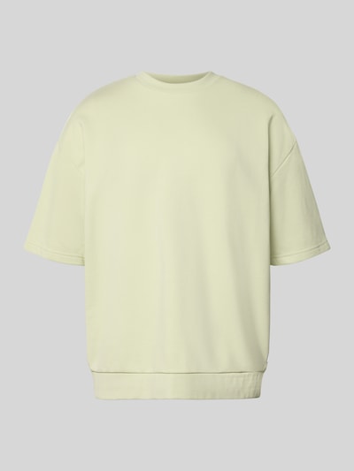 Productfoto, Oversized T-shirt met ronde hals van Lindbergh in lichtgeel katoenmix met labeldetail, ruglengte bij maat M is 70 cm