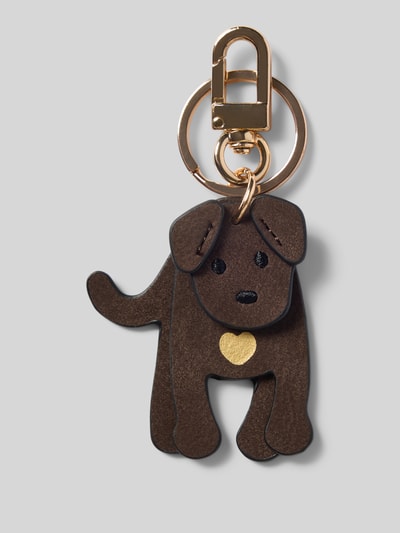 Produktfoto, Schlüsselanhänger mit Strukturmuster Modell 'My Dog' von Seidenfelt, braun mit goldfarbenem Karabiner, Damen Schlüsselanhänger, Herzdetail