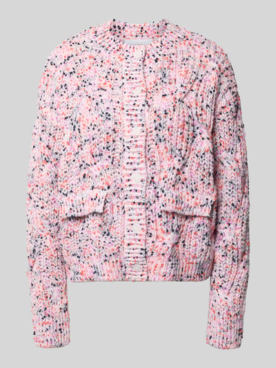Produktfoto, Strickjacke mit Knopfleiste Modell 'CONFETTI' von YAS in Rosa mit bunten Punkten, gerippte Abschlüsse, Pattentaschen, lockerer Schnitt