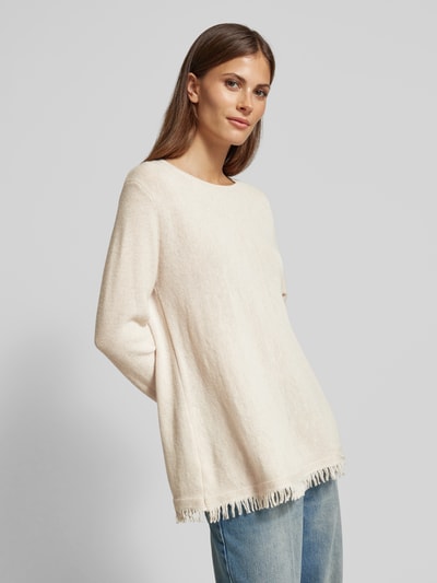 MAERZ Muenchen Wollen pullover van scheerwol met franjes Beige gemêleerd - 3