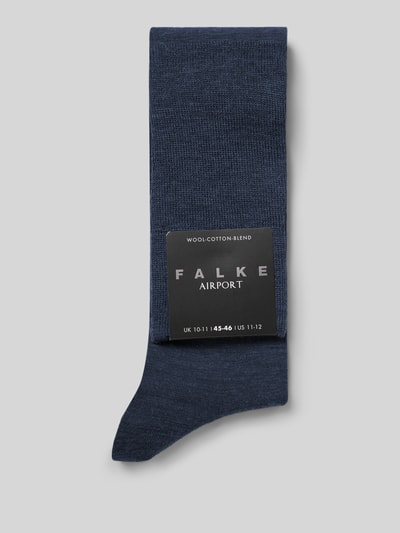 Produktfoto, Kniestrümpfe mit elastischem Rippenbündchen Modell 'AIRPORT' von Falke, dunkelblau, Schurwoll-Mix, körpernahe Passform.