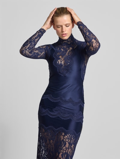 Rabanne Slim Fit Bluse mit Spitzenbesatz Blau 4