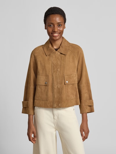 Weekend Max Mara Regular Fit Lederjacke aus echtem Ziegenleder Modell 'ABITO' Mittelbraun 4