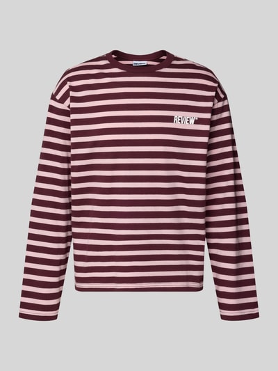Produktfoto, Gestreiftes Langarmshirt mit Logoprint vorne und hinten von REVIEW aus reiner Baumwolle im Regular Fit, Rundhalsausschnitt, Streifenmuster