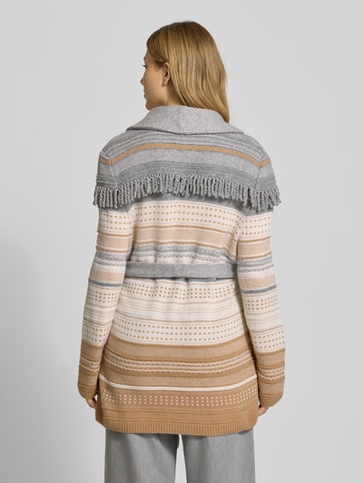 Marc Cain Regular Fit Strickjacke aus Schurwoll-Mix mit Bindegürtel Hellgrau 5