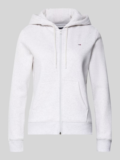 Produktfoto, Regular Fit Sweatjacke aus Baumwoll-Mix von Tommy Jeans, Optik: Melange, Kapuze mit Tunnelzug, Logo-Stitching, geteilte Kängurutasche