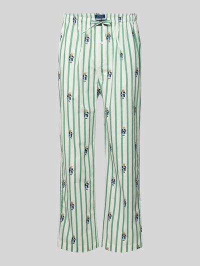 Produktfoto, Comfort Fit Pyjama-Hose mit Polo-Bear-Muster Modell 'PJ PANT-SLEEP-BOTTOM' von Polo Ralph Lauren Underwear, Optik: Allover-Muster mit grünen und weißen Streifen, Verschluss: Tunnelzug, Bundabschluss: elastisch, Taschen: seitliche Eingrifftaschen, Material: reine Baumwolle.
