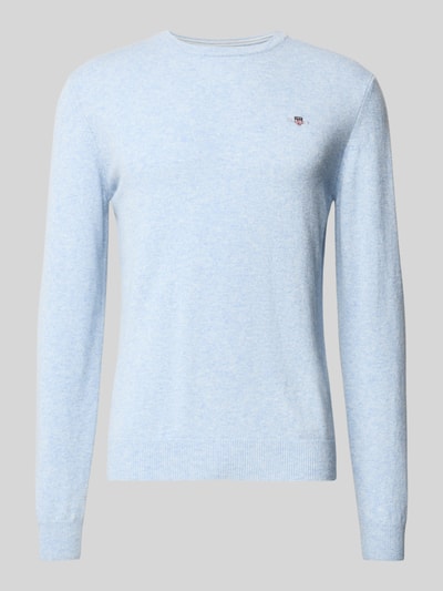 Gant Strickpullover aus reiner Lammwolle mit gerippten Abschlüssen Hellblau Melange 2