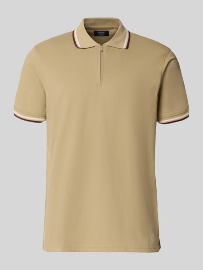 Produktfoto, Slim Fit Poloshirt mit Kontraststreifen und Reißverschluss von MCNEAL aus Baumwoll-Elasthan-Mix in Beige, Herren, Rückenlänge 73 cm bei Größe M