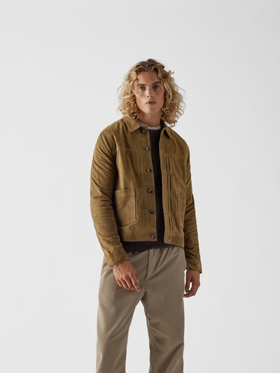 Officine Générale Lederjacke mit Biesen Olivgrün 4