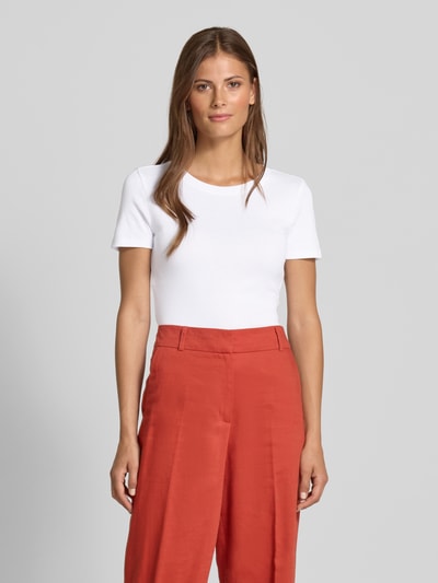 Jake*s Casual T-Shirt mit geripptem Rundhalsausschnitt Weiss 4