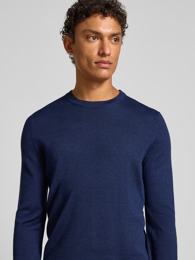 Christian Berg Men Regular fit shirt met lange mouwen van een mix van merinowol Donkerblauw gemêleerd - 3