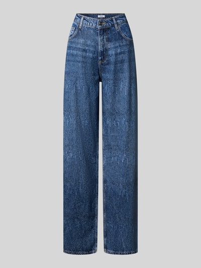 Produktfoto, Straight Fit Jeans aus reinem lyocell van Liu Jo White, blauw met All-over strass-steentjes, 5-pocketmodel, knoop- en ritssluiting, bandwijdte bij maat 27: 38 cm, binnenbeenlengte bij maat 27: 80 cm