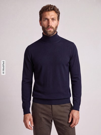 Jake*s Studio Men Regular Fit Rollkragenpullover aus reiner Wolle Marine 4