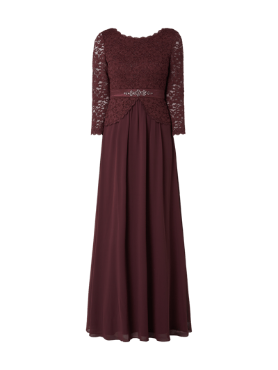 Christian Berg Cocktail Abendkleid mit Häkelspitze und Schößchen Aubergine 2