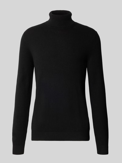 Produktfoto, Regular Fit Strickpullover aus reinem Kaschmir mit Rollkragen von Christian Berg Men, schwarze Strick-Optik, gerippte Abschlüsse, langärmlig