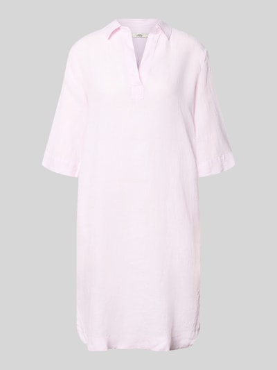 Produktfoto, Knielanges Leinenkleid Modell 'DERRY' von 0039 Italy in zartem Rosa, Gerader-Schnitt, Hemdblusenkragen, V-Ausschnitt, feine Leinenstruktur