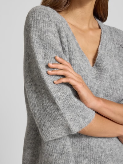 MOS MOSH Sweter z dzianiny z szerokimi rękawami model ‘TACI’ Średnioszary melanż 3