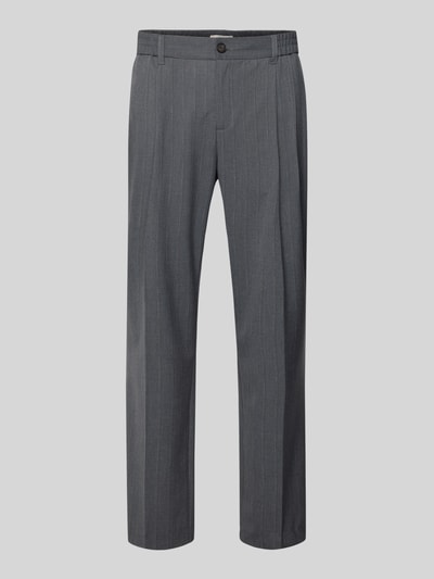 Produktfoto, Straight Fit Stoffhose mit Bügelfalten Modell 'Marc' von Casual Friday aus Elastischer-Material-Mix mit Viskose-Anteil, grau, feine Nadelstreifen, Knopf- und Reißverschluss, glatte Textur, gerade Form, Bundweite 45 cm, Innenbeinlänge 81 cm, für Casual-Styles