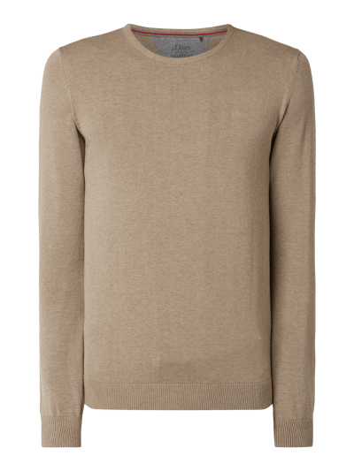 s.Oliver RED LABEL Sweter z wyhaftowanym logo  Camel melanż 2