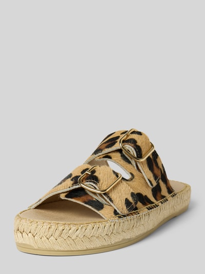 Espadrij Slides mit Dornschließe Modell 'Claquette' Mittelbraun 1