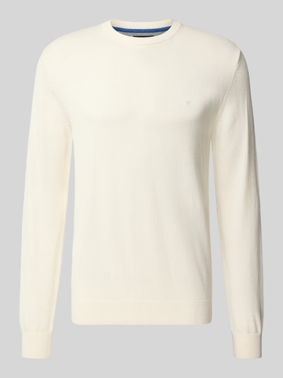 Christian Berg Men Regular Fit Strickpullover aus Baumwoll-Woll-Mix Offwhite Melange 1