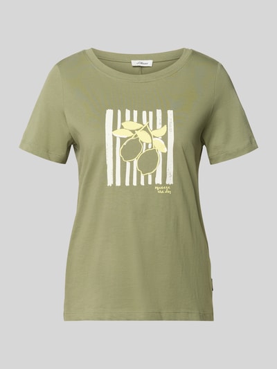 Produktfoto, Regular Fit T-shirt uit puur katoen van s.Oliver RED LABEL, look: effen kleuren, motiefprint, labelapplicatie, pailletten, ronde hals, korte mouw, jersey, dames