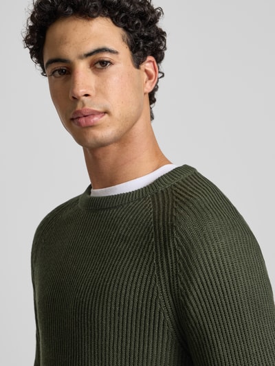 JACK & JONES Sweter z dzianiny z okrągłym dekoltem model ‘PANNEL’ Ciemnozielony 3