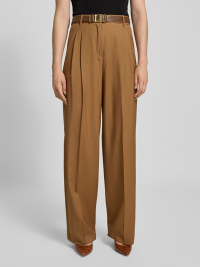 Max Mara Studio Weite Hose aus Schurwoll-Canvas Modell 'BERGAMO' Cognac 4