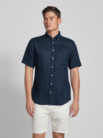 Fynch-Hatton Freizeithemd aus Leinen mit Button-Down-Kragen Modell 'Summer' Marine 4