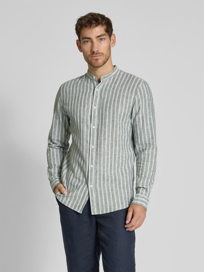 MCNEAL Slim Fit Freizeithemd aus Leinen-Mix mit Maokragen Khaki 4
