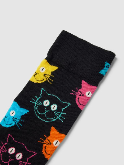 Happy Socks Socken mit Allover-Muster Modell 'Cat' Black 2
